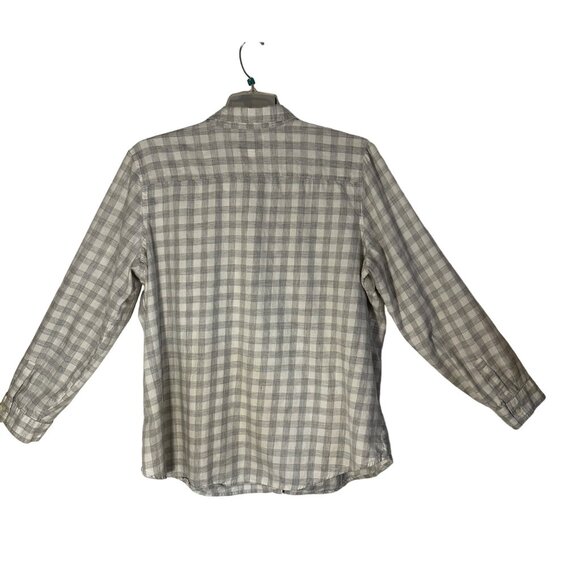 Plaid Flannel Button-Up Shirt Womens Gray & White Long Sleeve - Picture 2 of 11